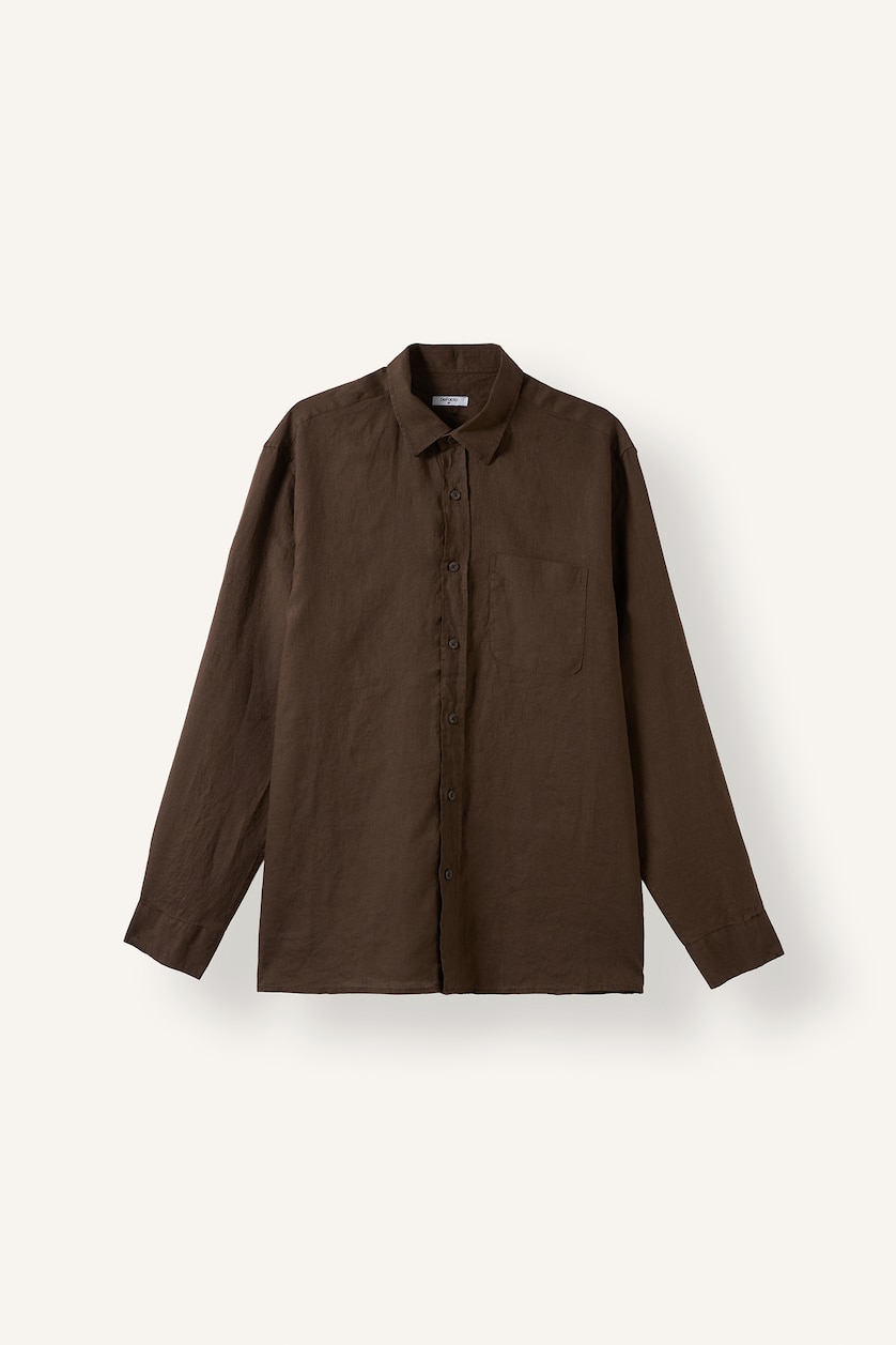 Men Brown Regular Fit Linen Long Sleeve Shirt