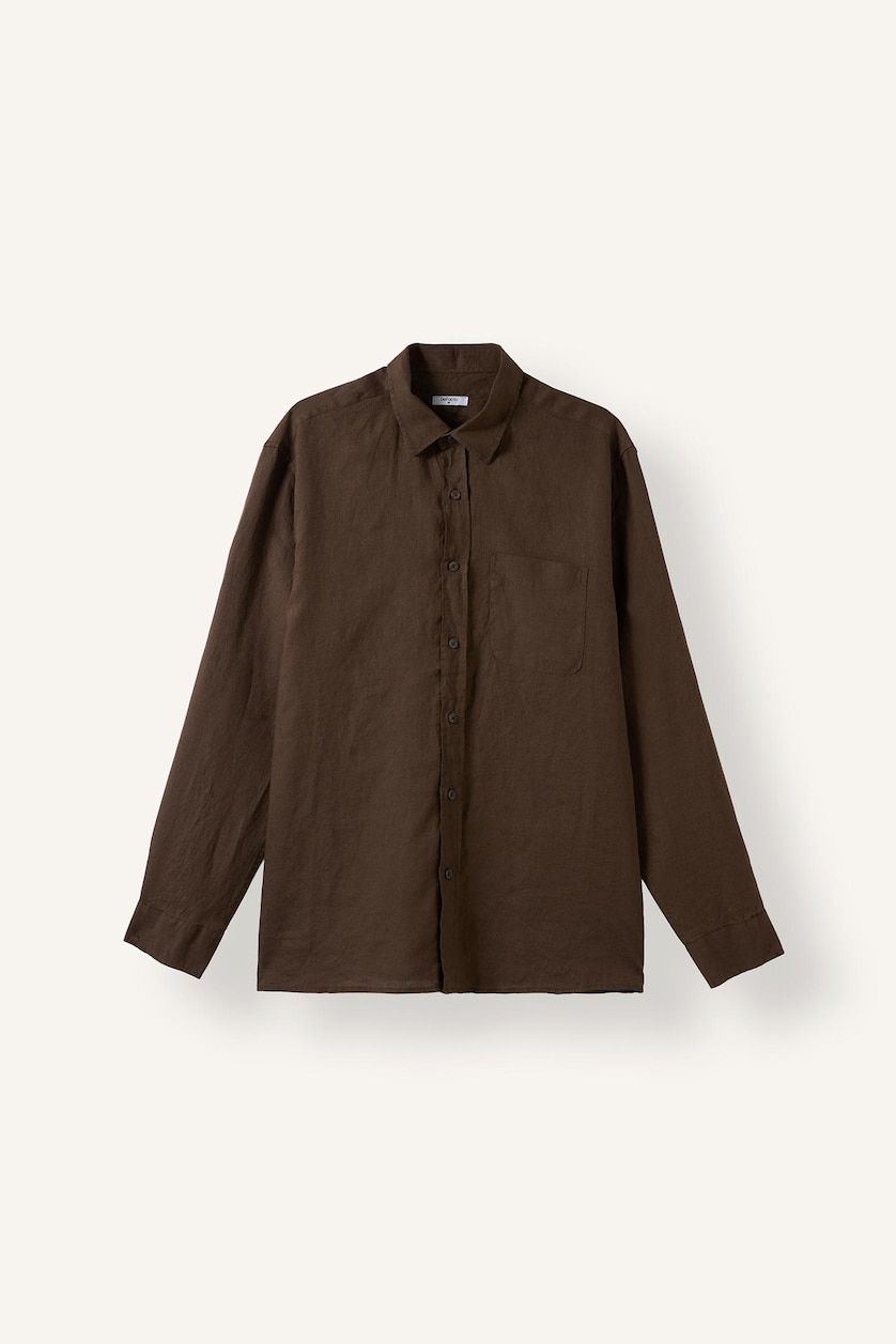 MAN Brown Regular Fit Linen Long Sleeve Shirt