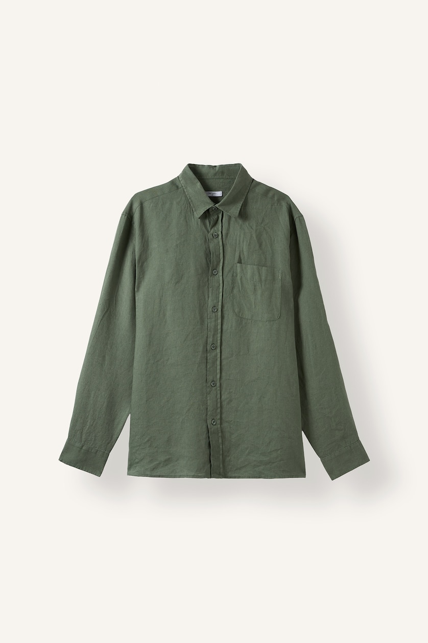 Men Light Green Regular Fit Linen Long Sleeve Shirt