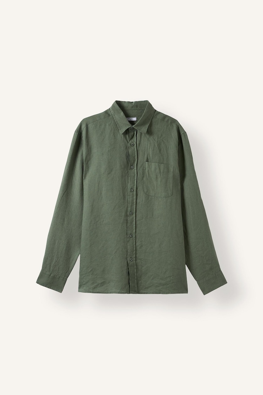 MAN Light Green Regular Fit Linen Long Sleeve Shirt
