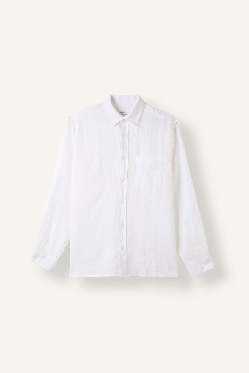 Men White Regular Fit Linen Long Sleeve Shirt