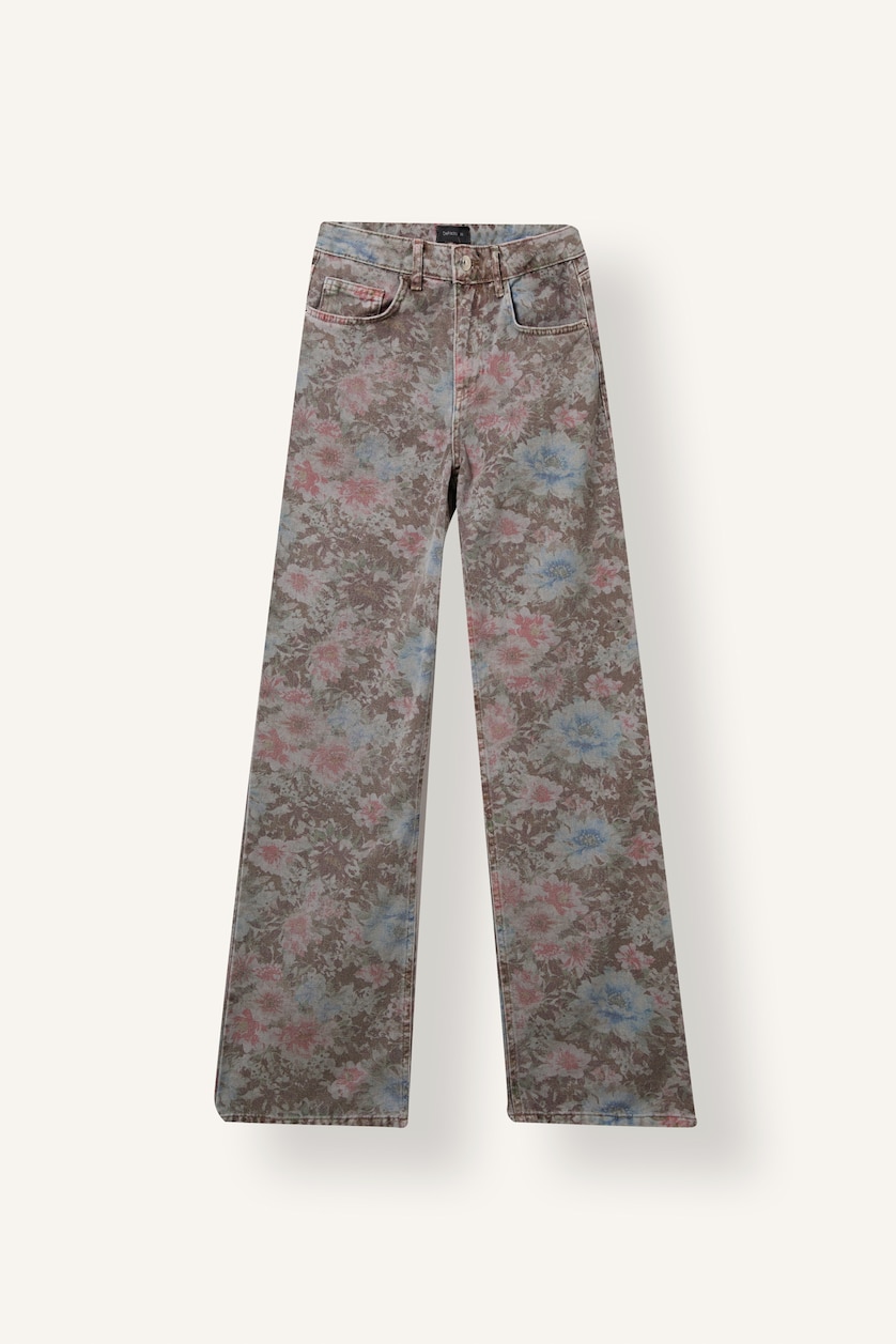 Kadın Siyah Straight Fit Çiçekli Pantolon