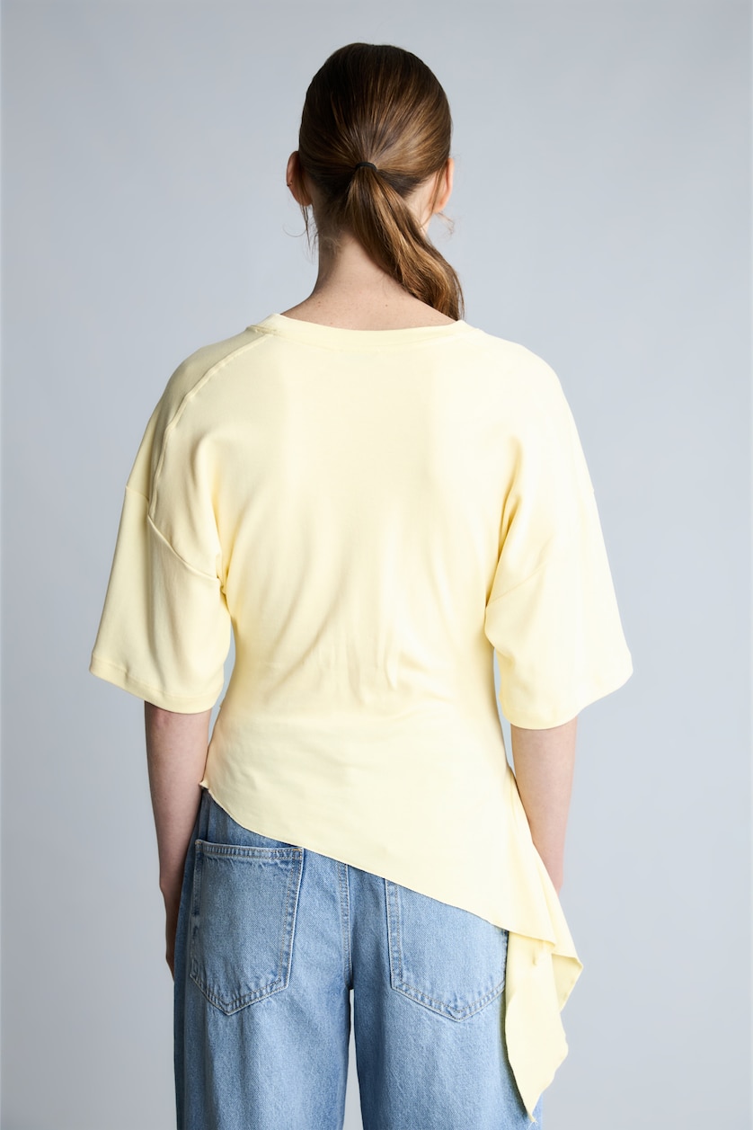 WOMAN Light Yellow Slim Fit Basic 100% Cotton Crew Neck Short Sleeve T-Shirt