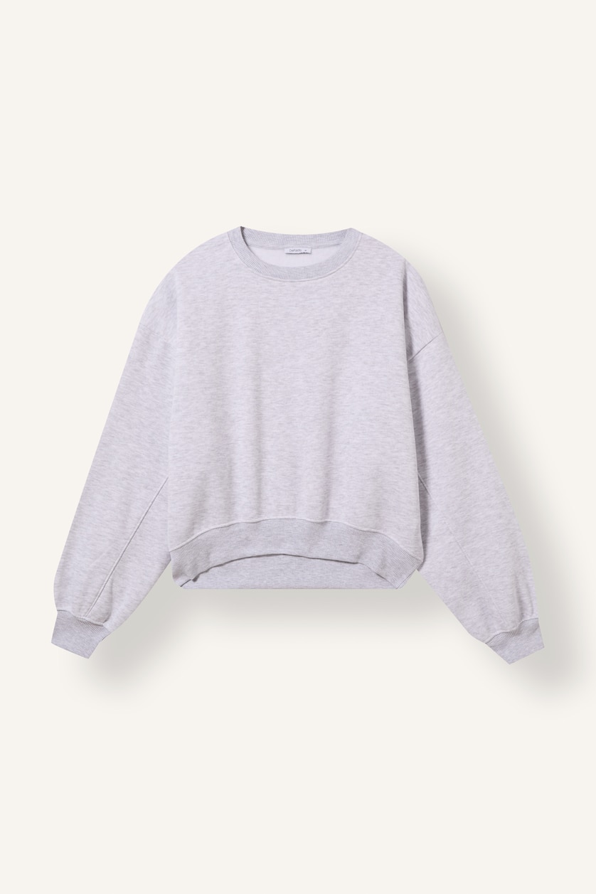 Kadın Gri Melanj Loose Fıt Kalın Sweatshirt Kumaşı Sweatshirt