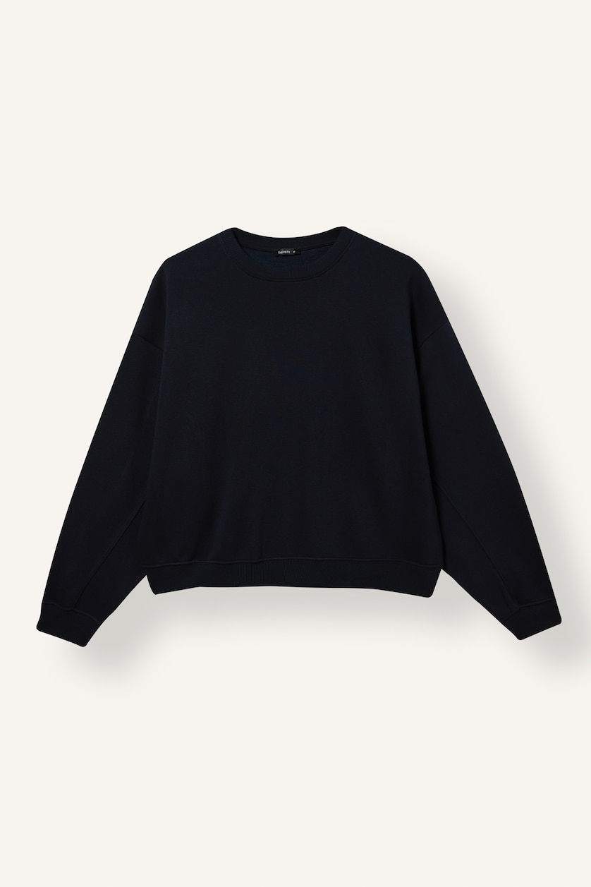 Kadın Lacivert Loose Fıt Kalın Sweatshirt Kumaşı Sweatshirt