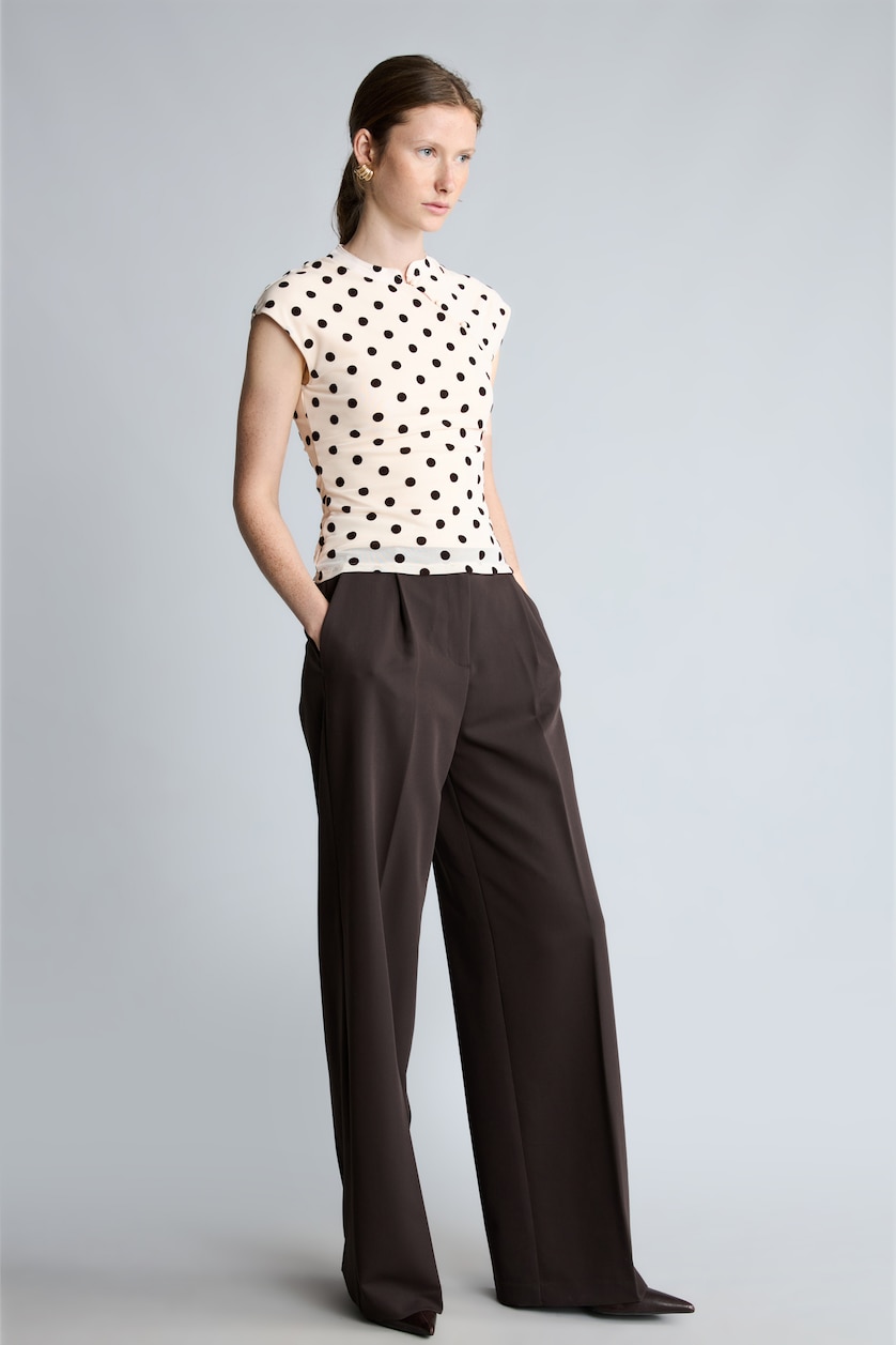WOMAN Light Beige Slim Fit Polka Dot Tulle High Neck T-Shirt