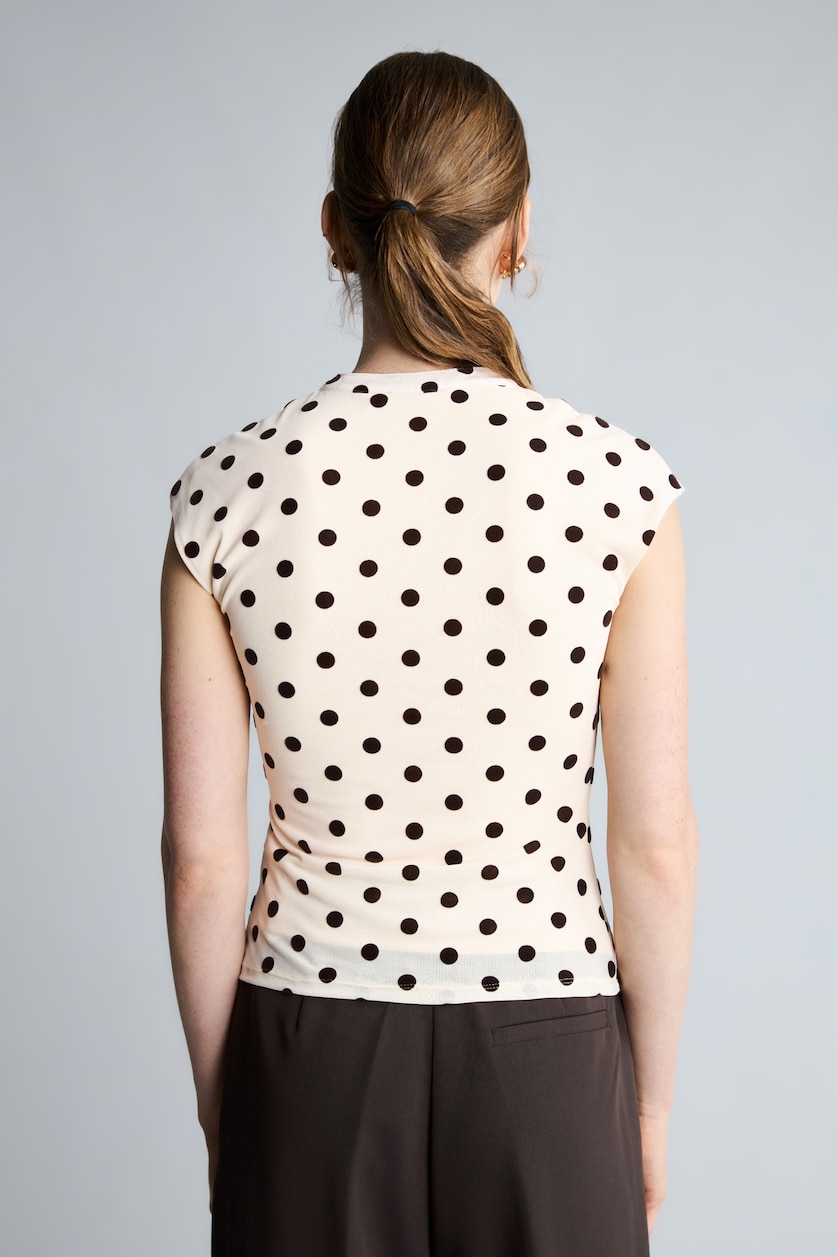WOMAN Light Beige Slim Fit Polka Dot Tulle High Neck T-Shirt