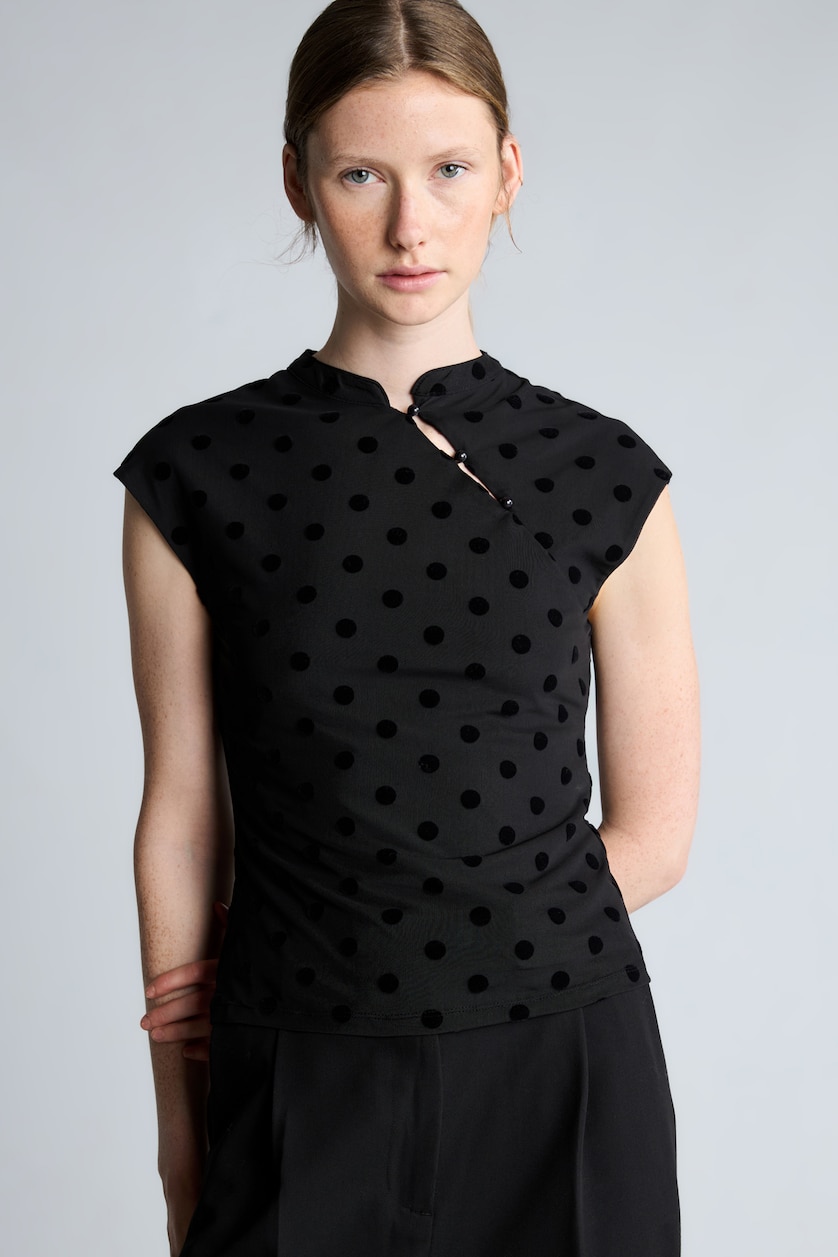 WOMAN Black Slim Fit Half Turtleneck Tulle Short Sleeve T-Shirt