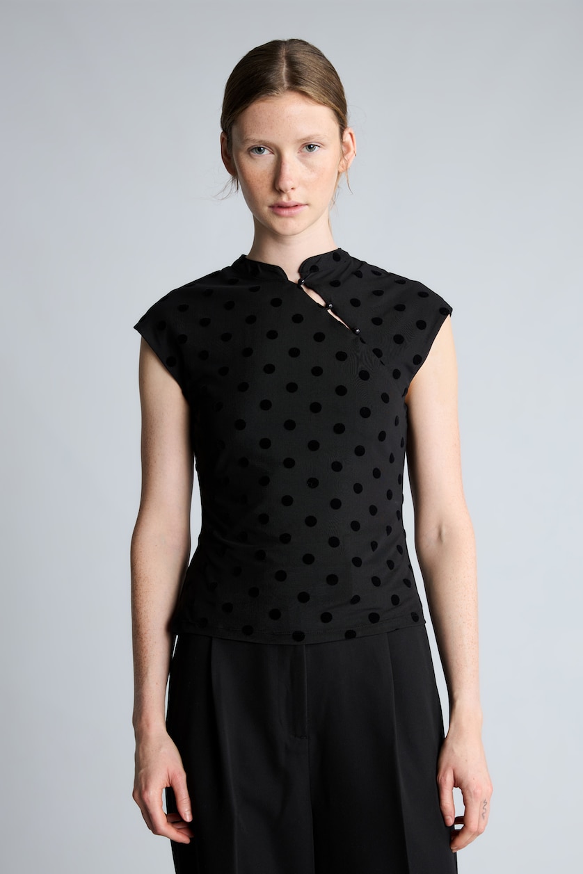 WOMAN Black Slim Fit Half Turtleneck Tulle Short Sleeve T-Shirt