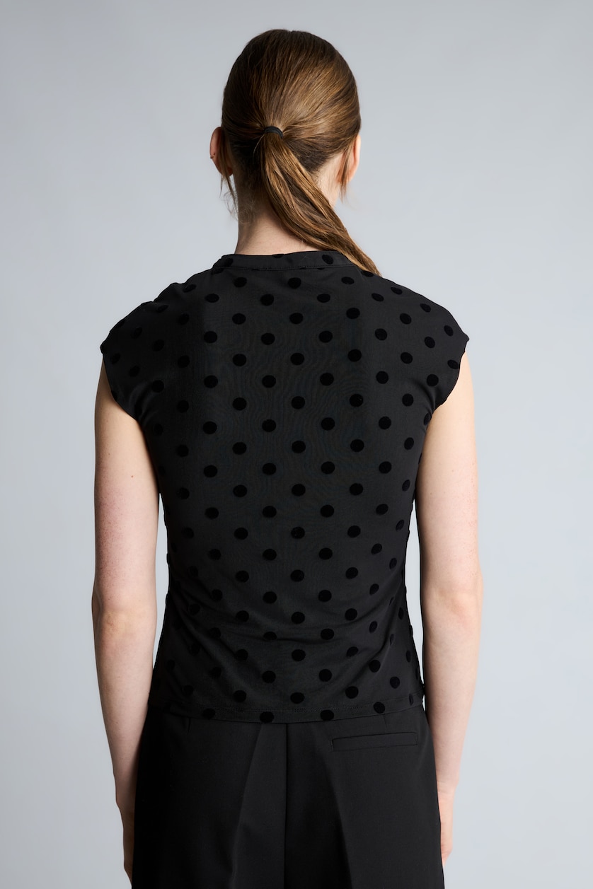 WOMAN Black Slim Fit Half Turtleneck Tulle Short Sleeve T-Shirt