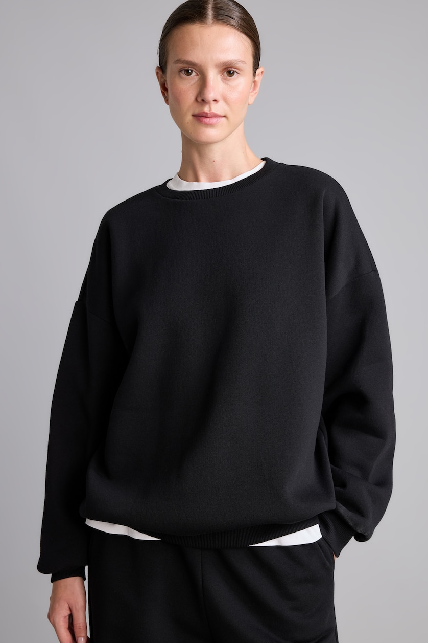 WOMAN Black Oversize Fit Thick Sweatshirt Fabric Sweatshirt