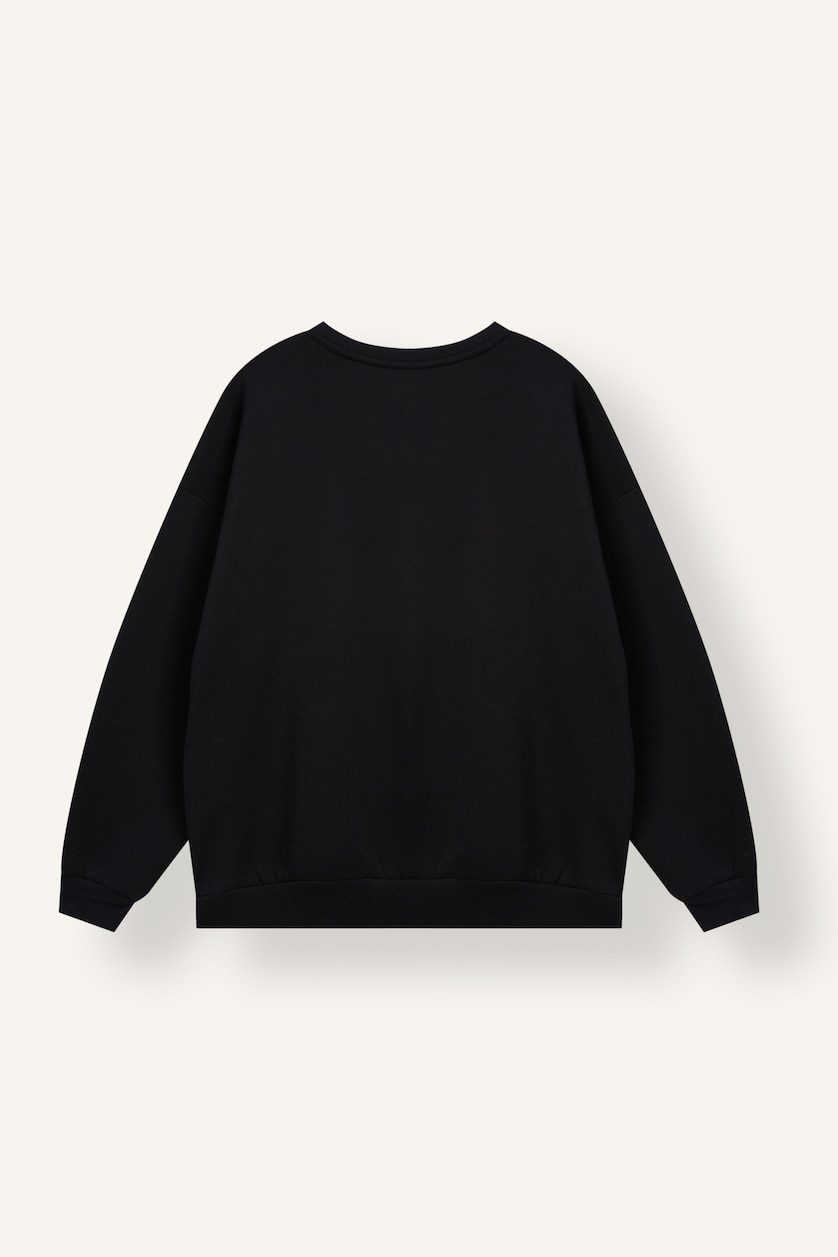 Kadın Siyah Oversize Bisiklet Yaka Basic Sweatshirt