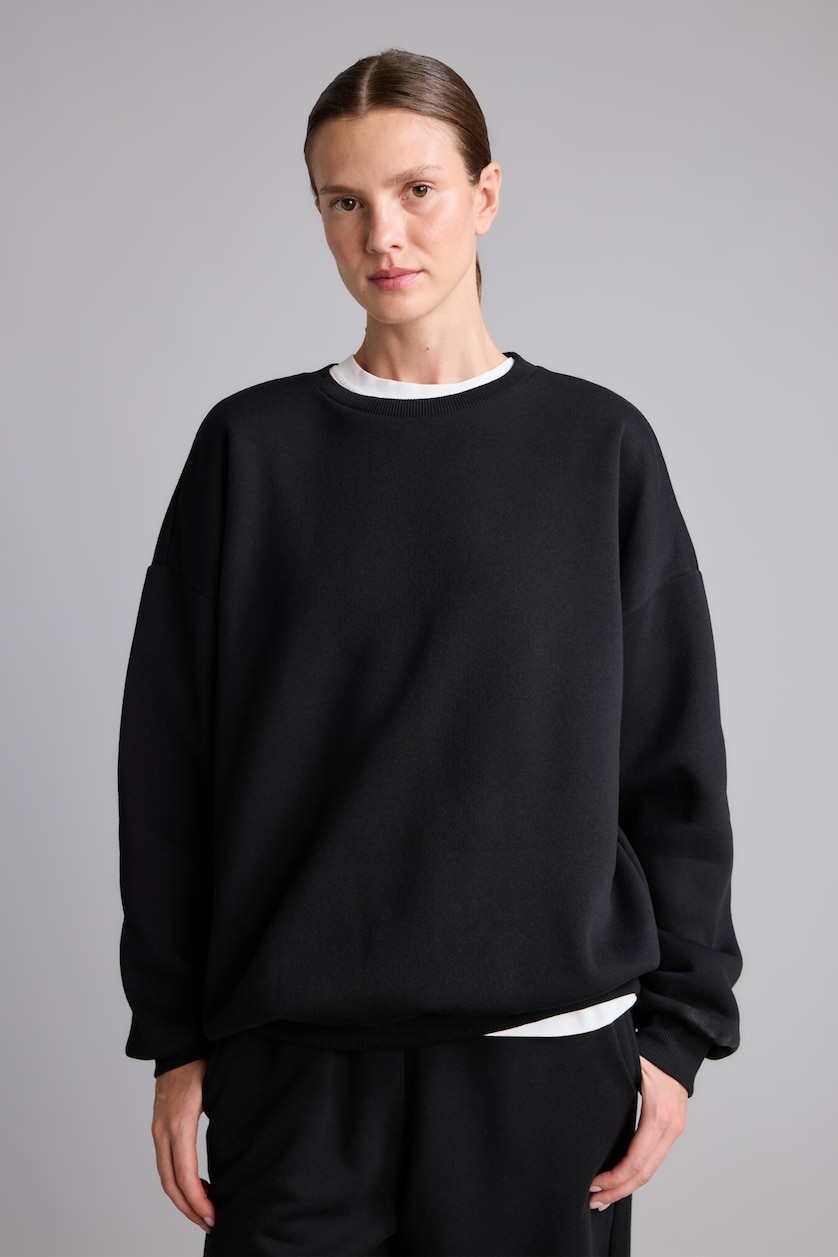 WOMAN Black Oversize Fit Thick Sweatshirt Fabric Sweatshirt