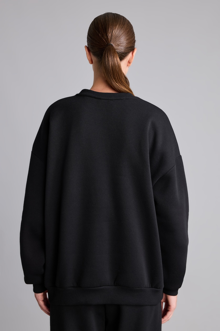 WOMAN Black Oversize Fit Thick Sweatshirt Fabric Sweatshirt