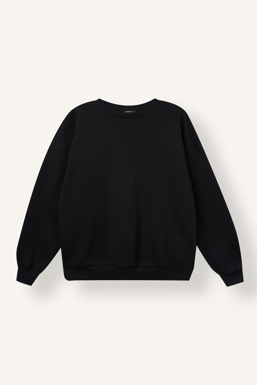 WOMAN Black Oversize Fit Thick Sweatshirt Fabric Sweatshirt