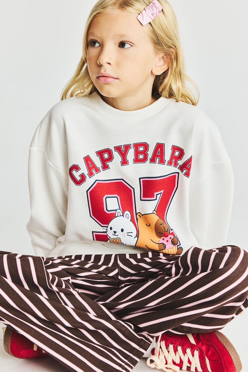 Kız Çocuk - Genç Kız Ekru Capybara Baskılı Sweatshirt Kız Çocuk