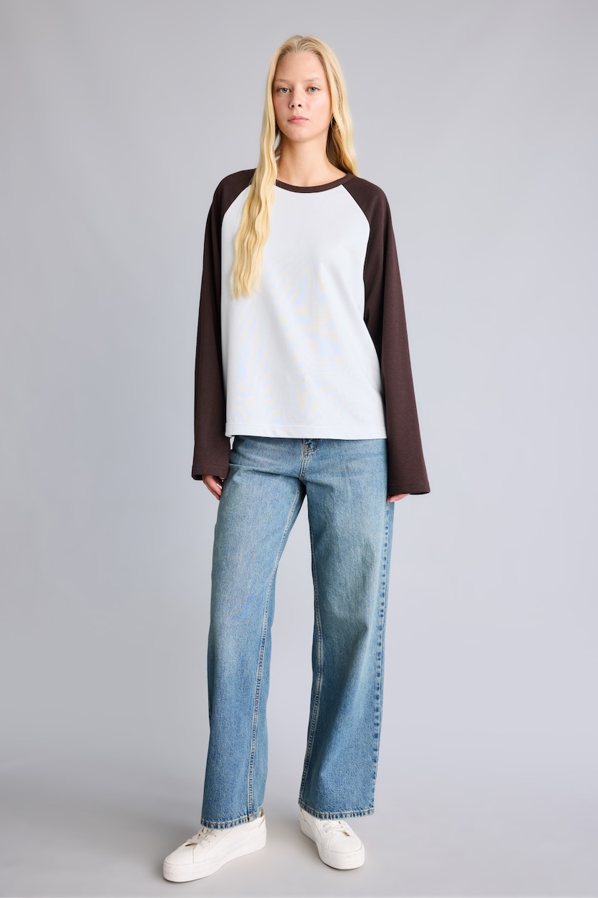 Woman Light Blue Loose Fit Long Sleeve T-Shirt