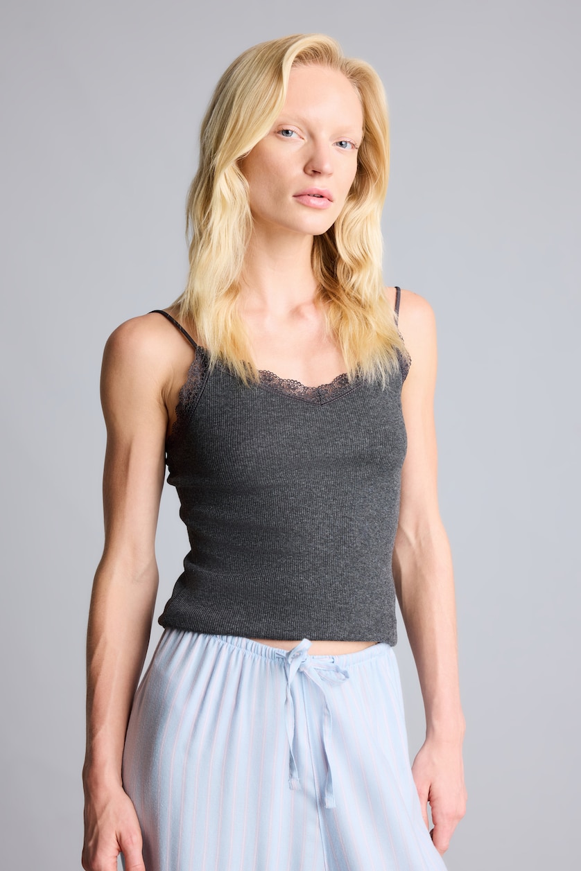 Women Anthracite Melange Ribana Tank Top