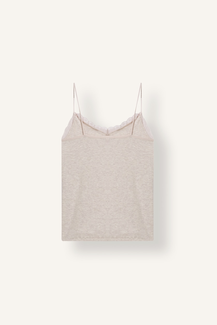 Women Beige Melange Ribana Tank Top
