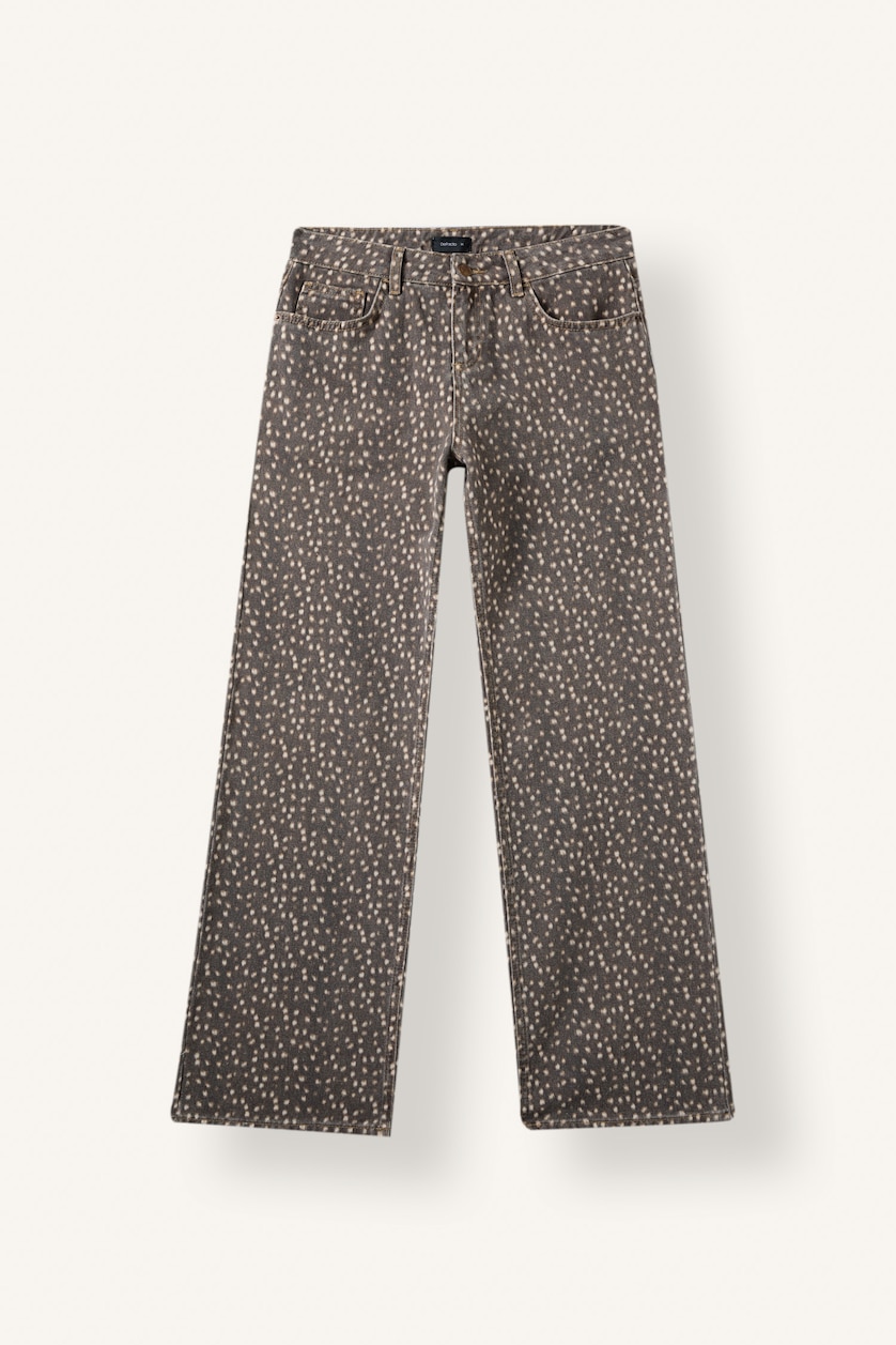 Kadın Açık Kahve Kamuflaj Desenli Straight Fit Pantolon