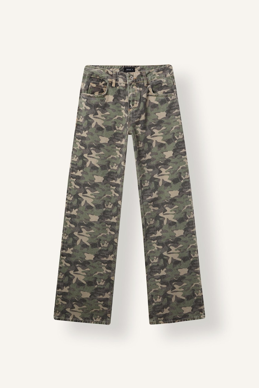 Kadın Haki Straight Gabardın Kamuflaj Desenli Pantolon