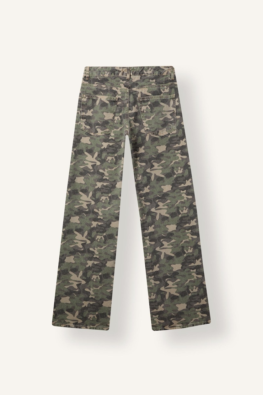 Kadın Haki Straight Gabardın Kamuflaj Desenli Pantolon