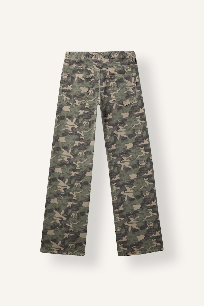 Kadın Haki Kamuflaj Desenli Straight Fit Pantolon