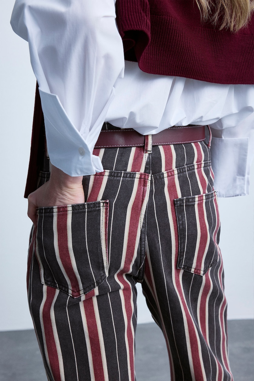 Kadın Kahve Straight Gabardın Çizgili Pantolon