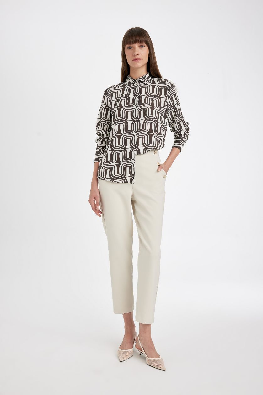 FEMME Marron Chemise à imprimé à Manches Longues Coupe régulière