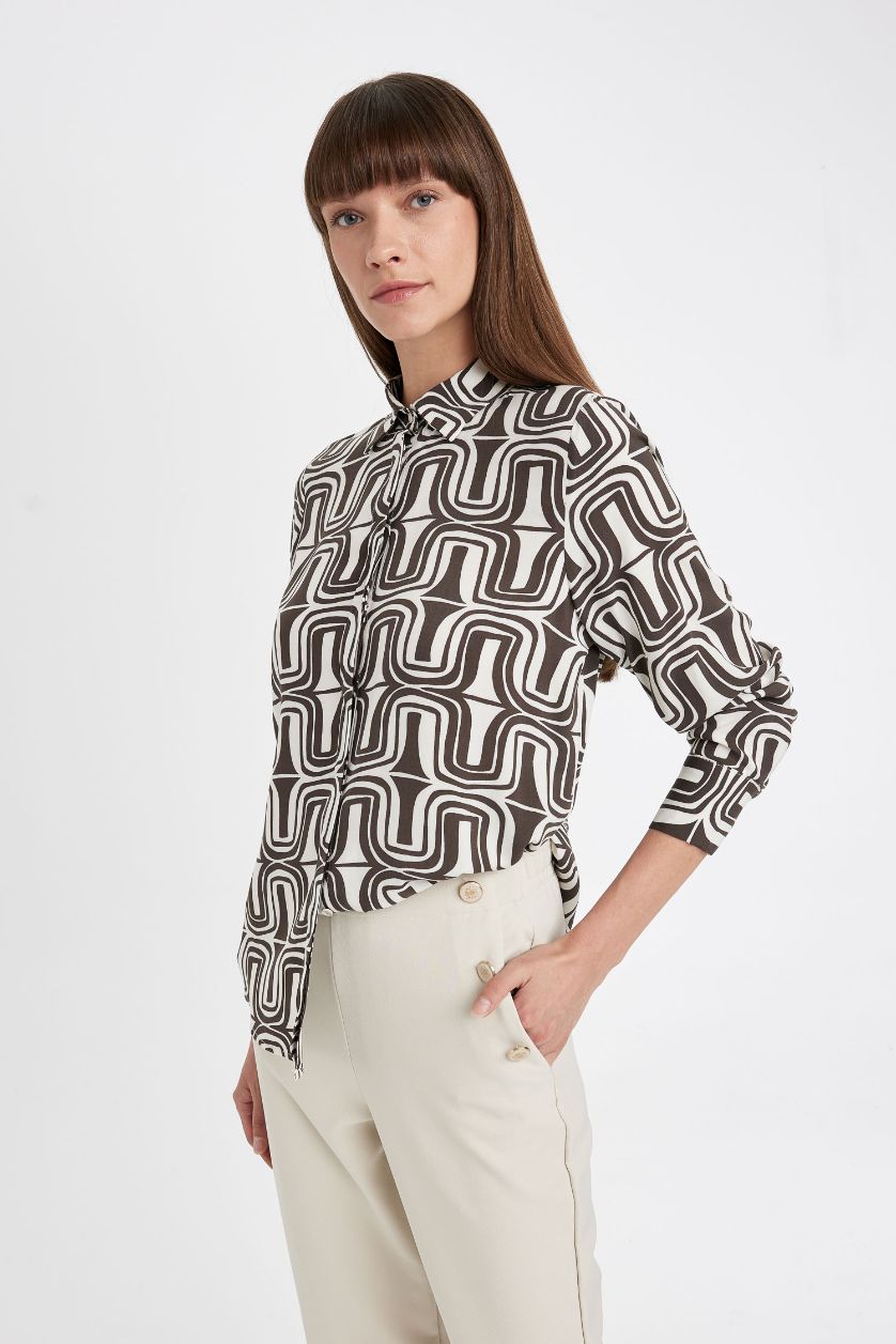 FEMME Marron Chemise à imprimé à Manches Longues Coupe régulière