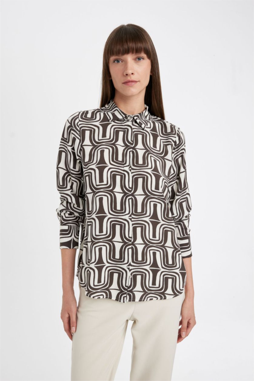 FEMME Marron Chemise à imprimé à Manches Longues Coupe régulière