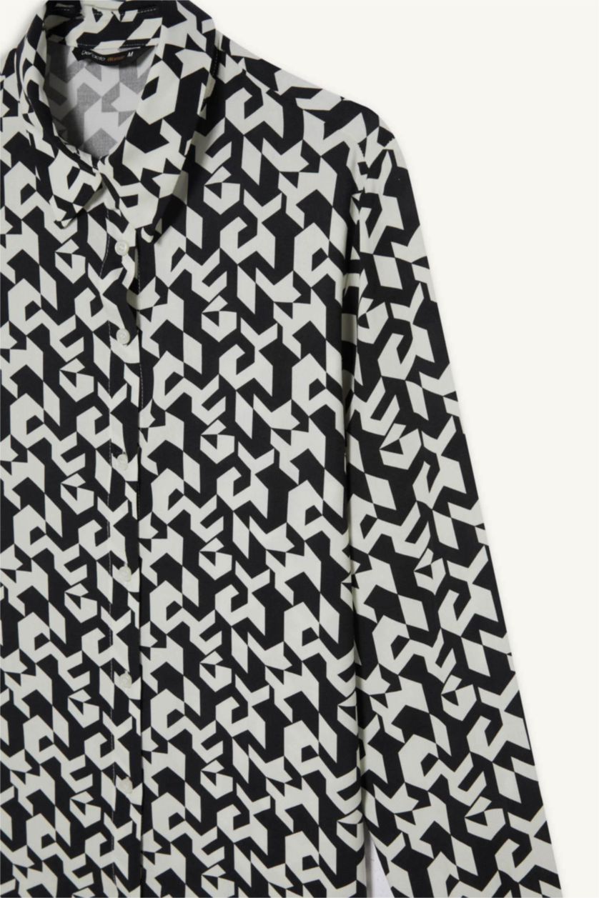 WOMAN Black Regular Fit Shirt Collar Printed Long Sleeve Shirt