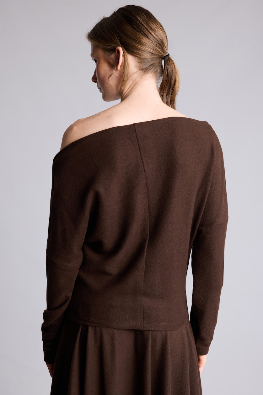 Kadın Kahve Slim Fit Tek Omuzlu Uzun Kollu Basic Tişört