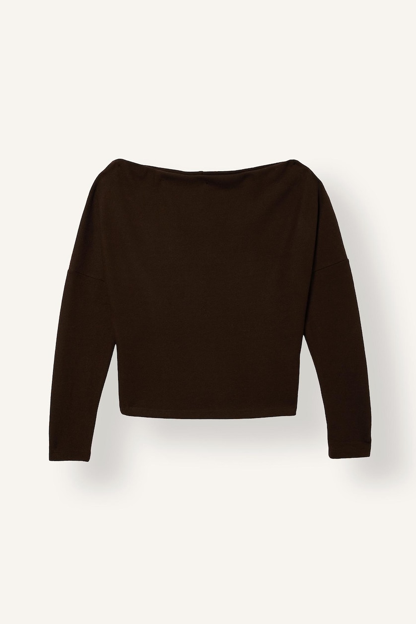 Kadın Kahve Slim Fit Tek Omuzlu Uzun Kollu Basic Tişört
