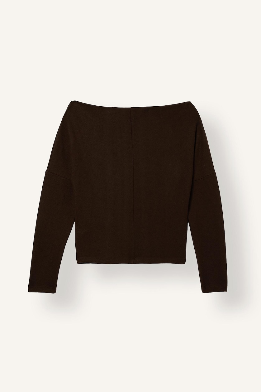 Kadın Kahve Slim Fit Tek Omuzlu Uzun Kollu Basic Tişört