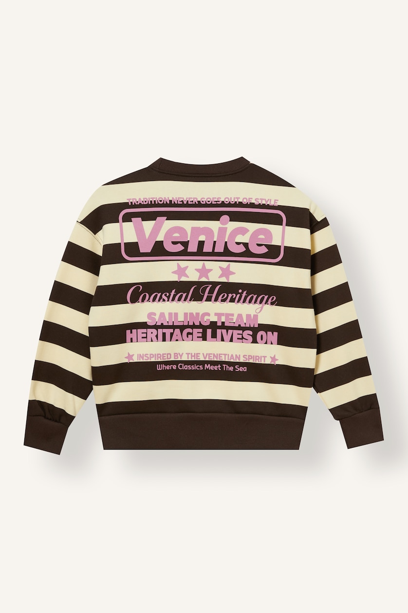 Kız Çocuk - Genç Kız Kahve Relaxed Fit Çizgili Baskılı Sweatshirt Kız Çocuk