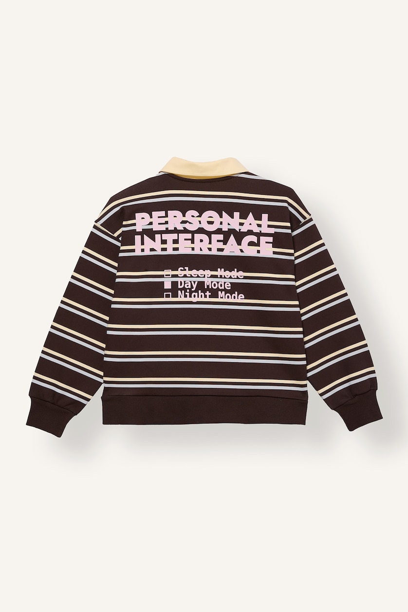 Young Girls - Teen Girls Brown Woman Oversize Fit Slogan Polo Collar Sweatshirt