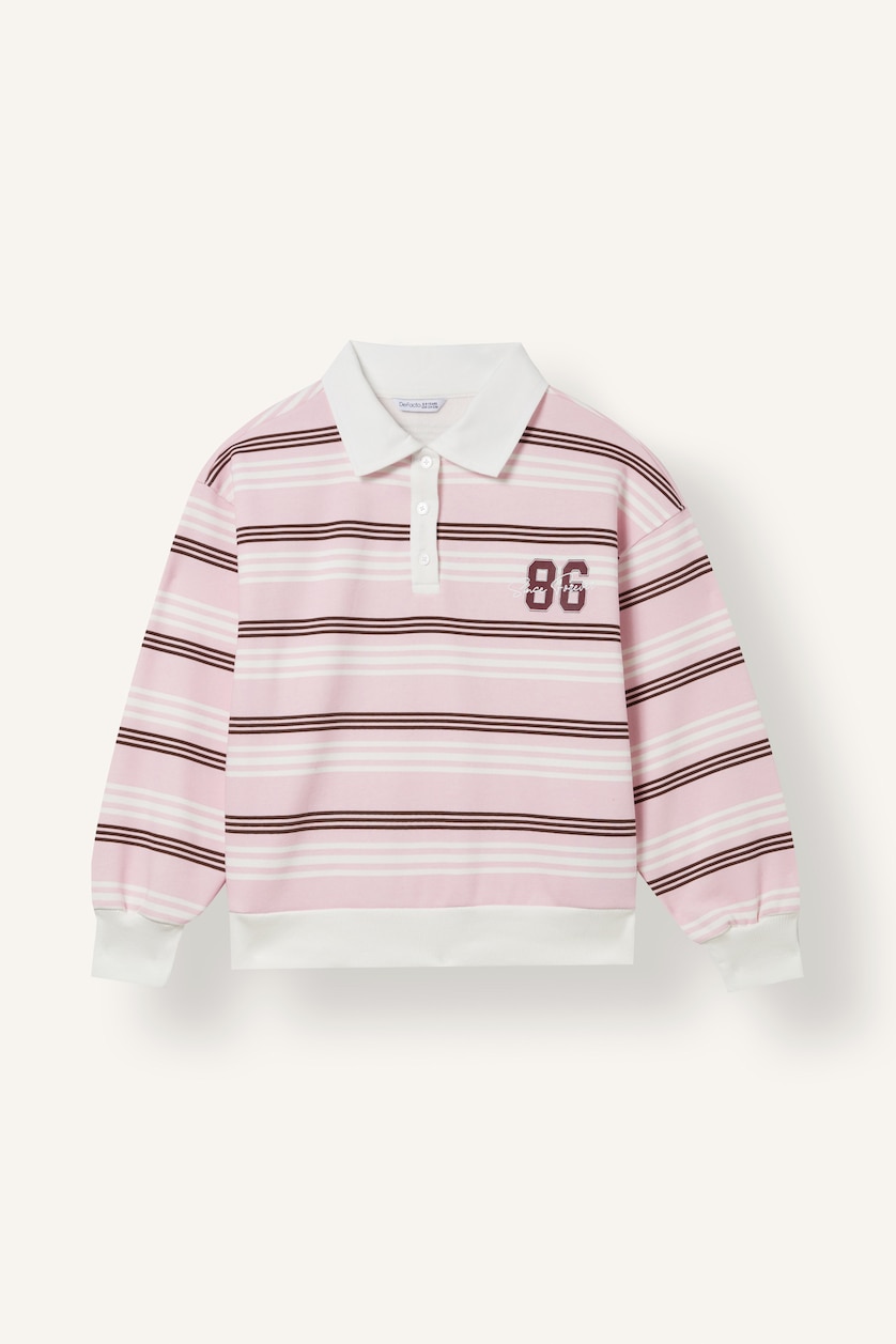 Young Girls - Teen Girls Pink Woman Oversize Fit Polo Collar Sweatshirt