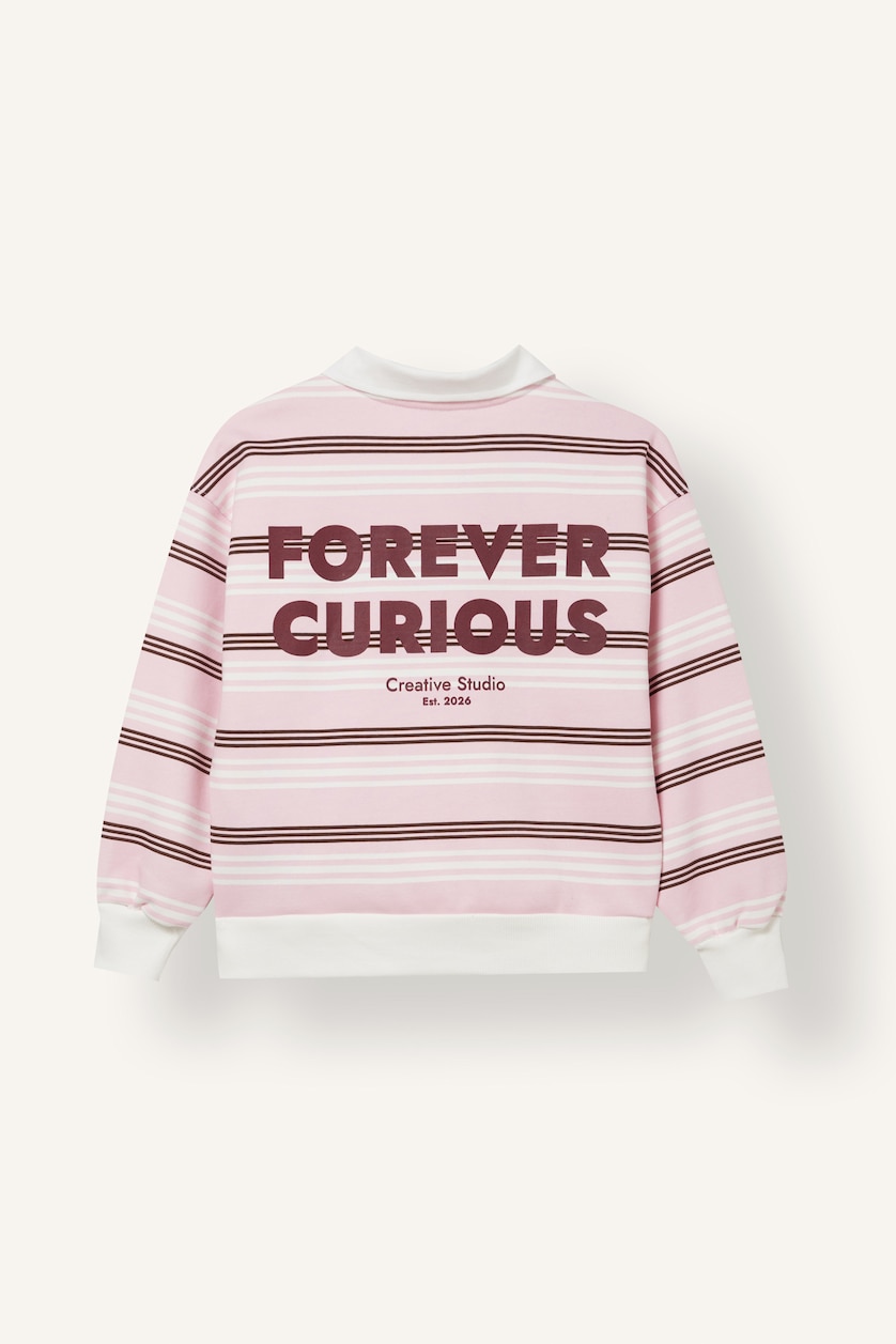 Young Girls - Teen Girls Pink Woman Oversize Fit Polo Collar Sweatshirt