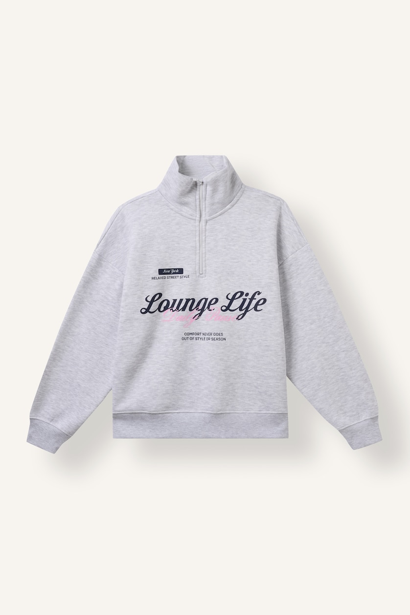 Young Girls - Teen Girls Light Grey Melange Woman Oversize Fit Slogan Sweatshirt