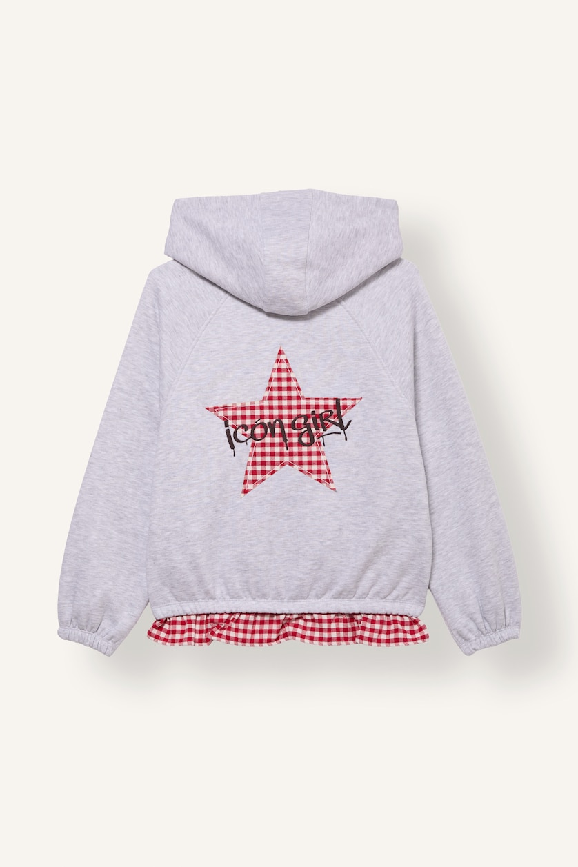 Young Girls - Teen Girls Light Grey Melange Woman Oversize Fit Hooded Cardigan
