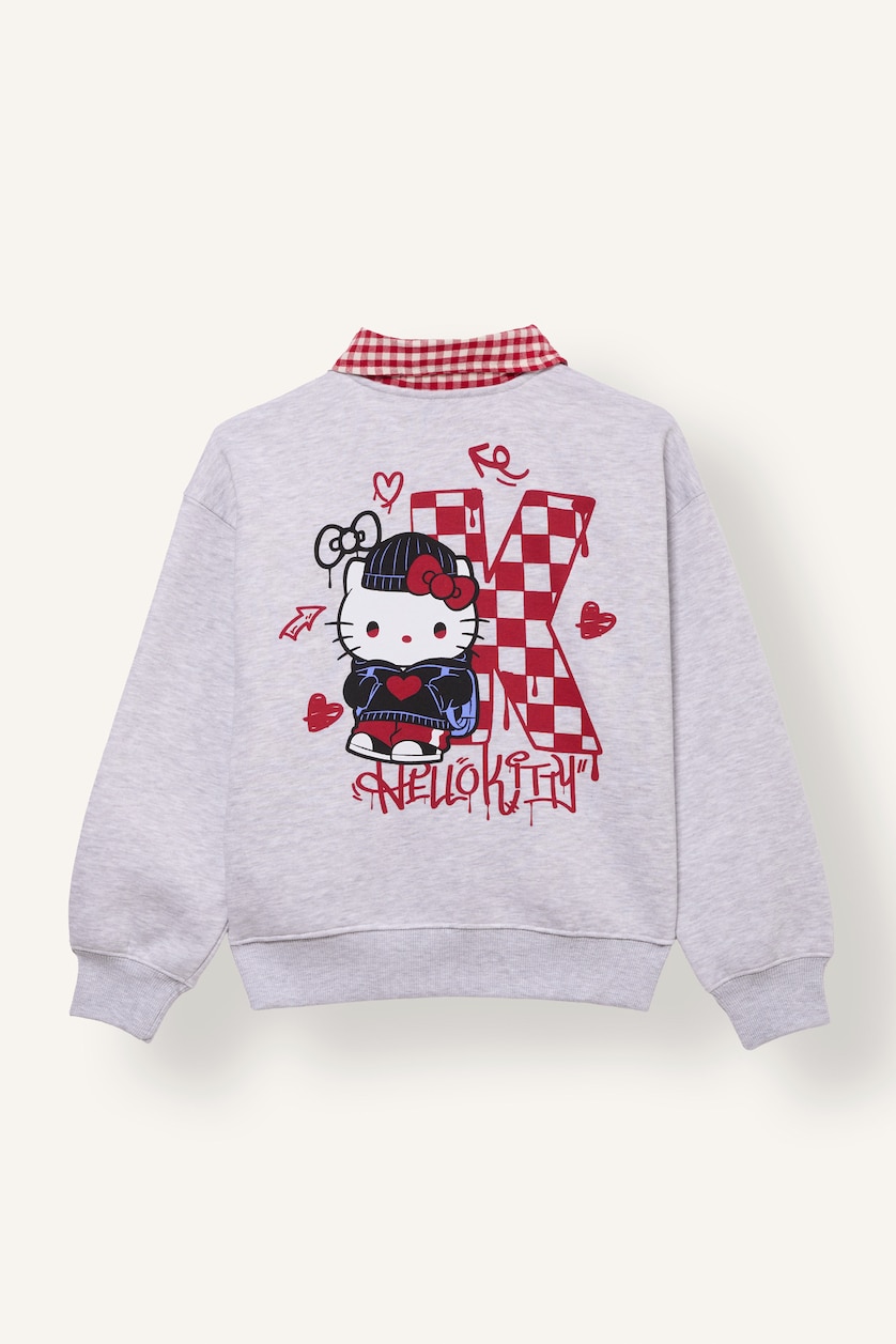 Young Girls - Teen Girls Light Grey Melange Woman Oversize Fit Polo Collar Sweatshirt
