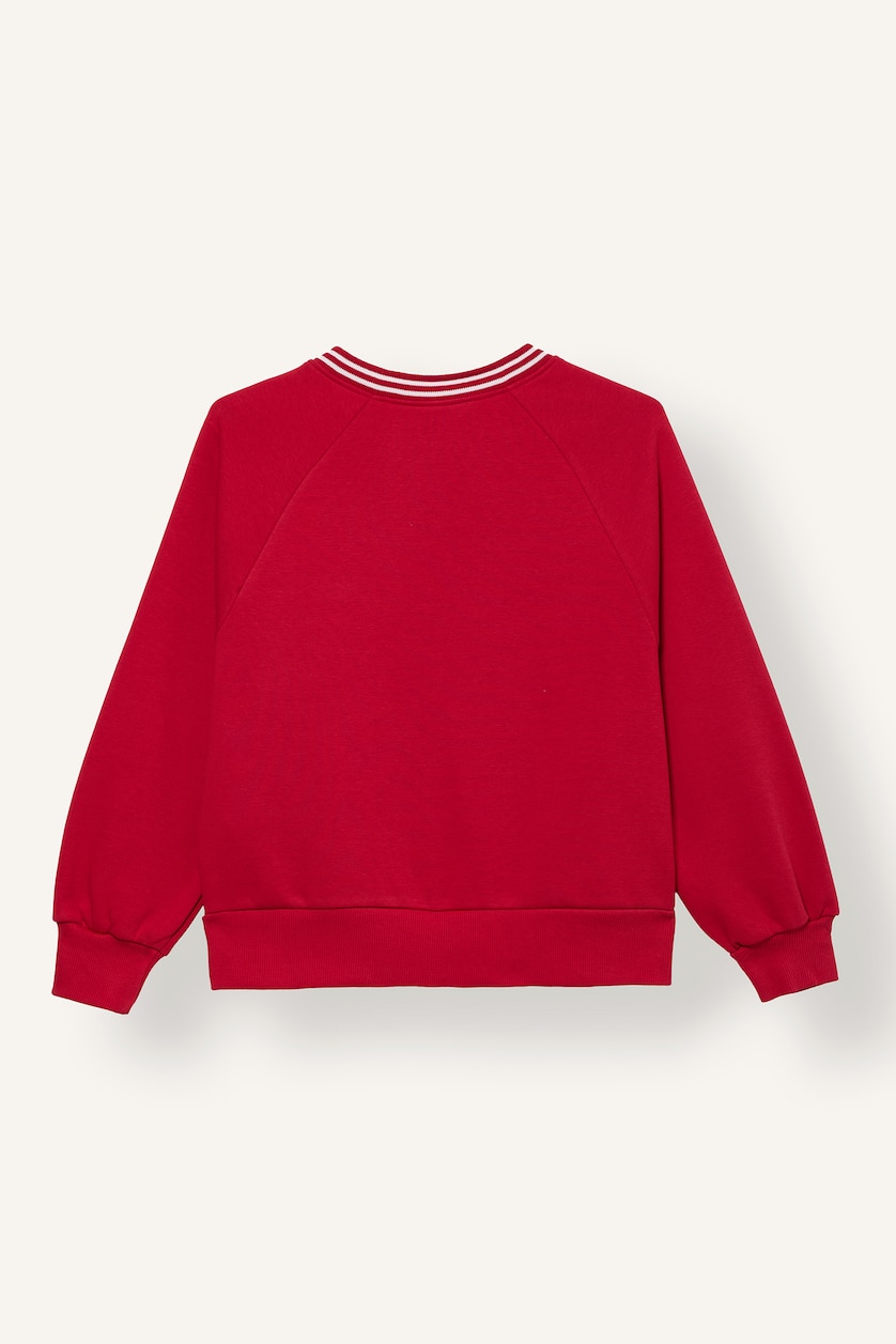 Kız Çocuk - Genç Kız Kırmızı Oversize V Yaka Baskılı Sweatshirt Kız Çocuk
