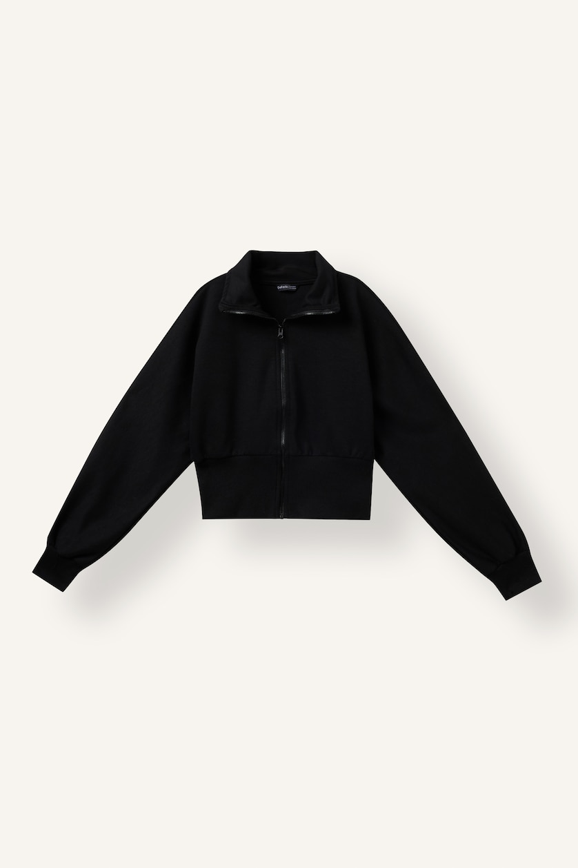 Kız Çocuk - Genç Kız Siyah Fermuarlı Crop Basic Hırka Kız Çocuk
