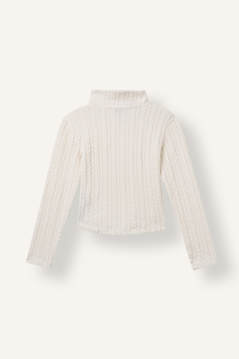 Kız Çocuk - Genç Kız Ekru Fitted Fermuarlı Fitilli Basic Tişört Kız Çocuk