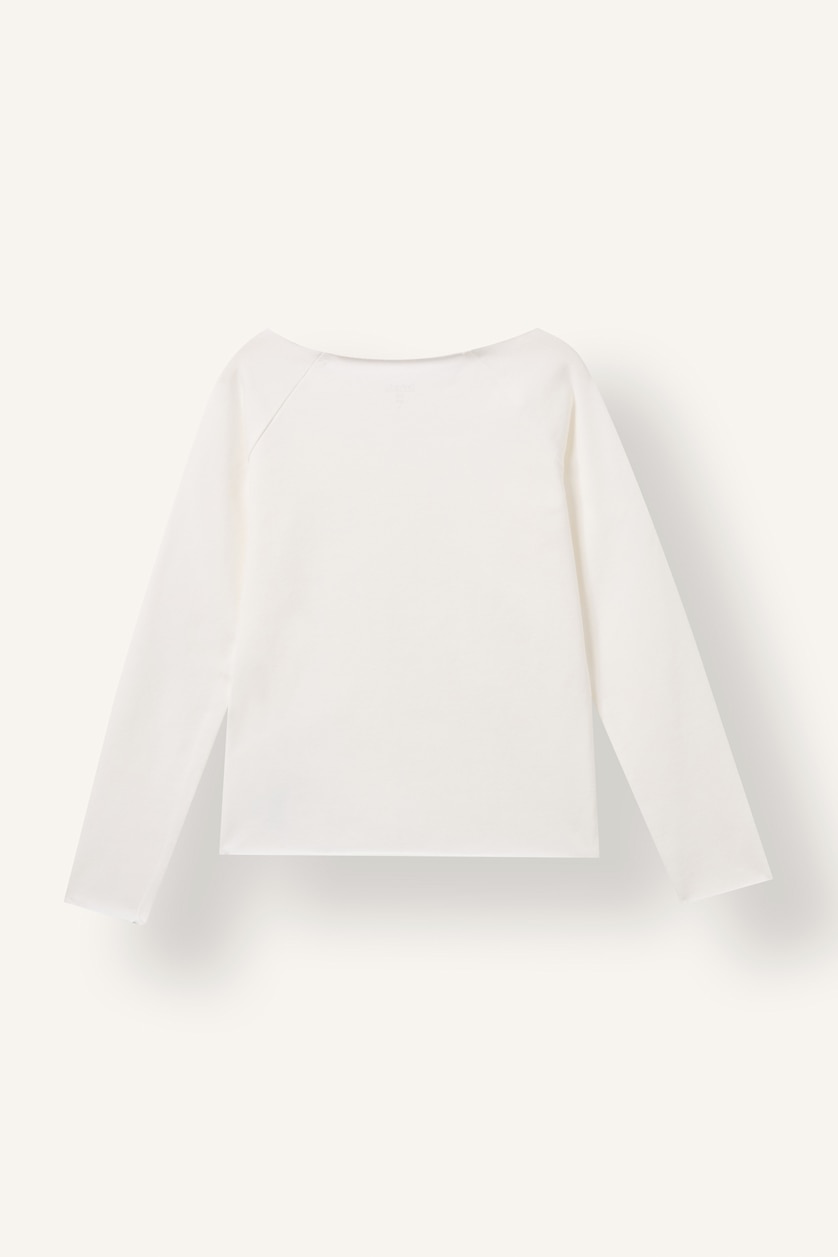 Kız Çocuk - Genç Kız Ekru Slim Fit Büyük Yaka Uzun Kollu Basic Tişört Kız Çocuk