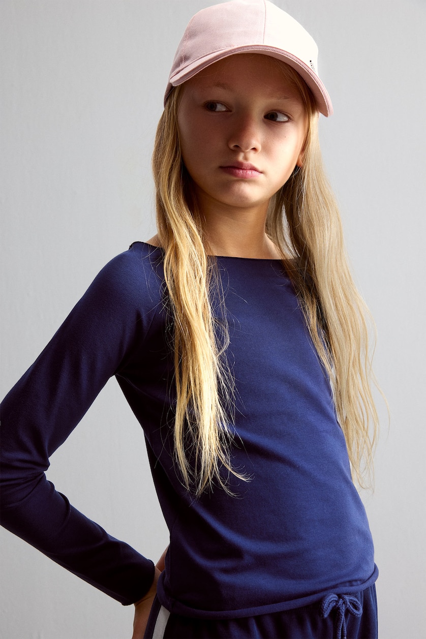 GIRLS & TEENS NAVY Girl Slim Fit Basic Wide Collar Raglan Sleeves T-Shirt