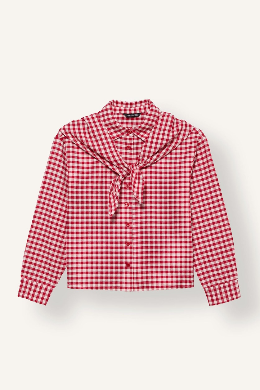Kız Çocuk - Genç Kız Kırmızı Relaxed Fit Pötikare Flanel Gömlek Kız Çocuk