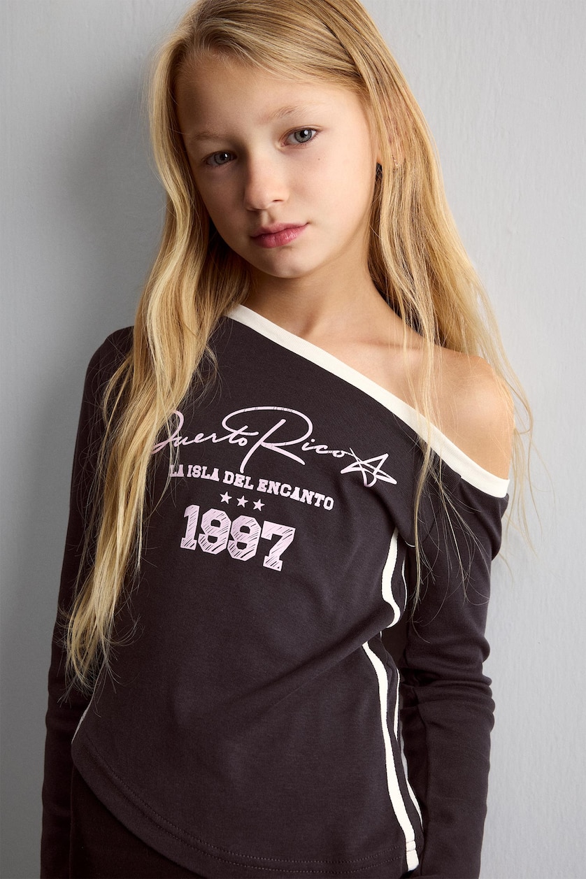 GIRLS & TEENS Anthracite Girl 100% Cotton Fashion Fit Asymmetrical Waist T-Shirt