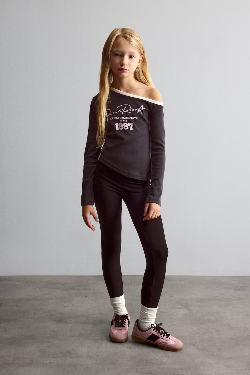 GIRLS & TEENS Anthracite Girl 100% Cotton Fashion Fit Asymmetrical Waist T-Shirt